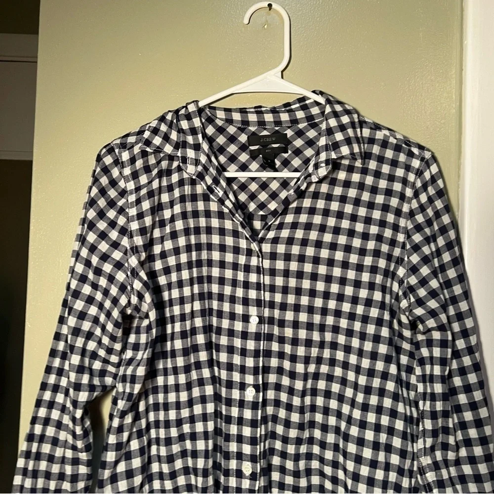 J. Crew Women's Size 6 Boy Shirt‎ Navy Blue White Gingham Button Down C6086